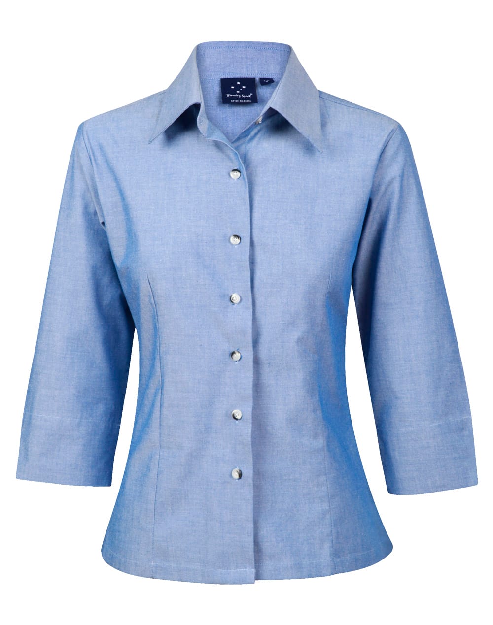 Ladies' wrinkle free chambray shirt 3/4 sleeve - Image 3