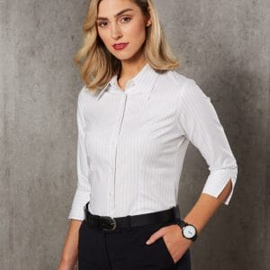 Ladies' 3/4 Sleeve Stretch Stripe Shirt