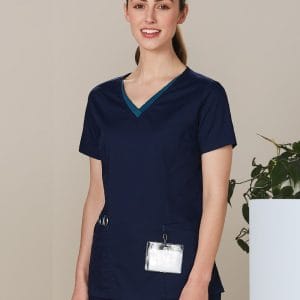 Ladies' Contrast Colour S/S Scrub Top