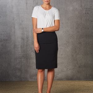 Women's Mid Length Lined Pencil Skirts in Poly/Viscose Stretch Stripe