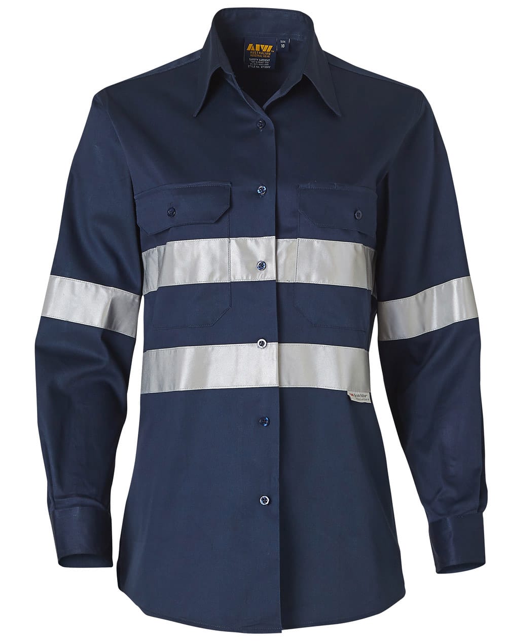 Ladies HiVis Cotton Drill Long Sleeves Work Shirt with 3M Reflective Taps - Image 3